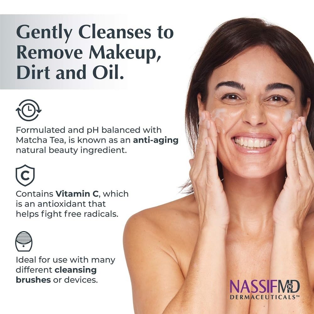 NassifMD cleanser texture close-up reveals soft, hydrating foam.