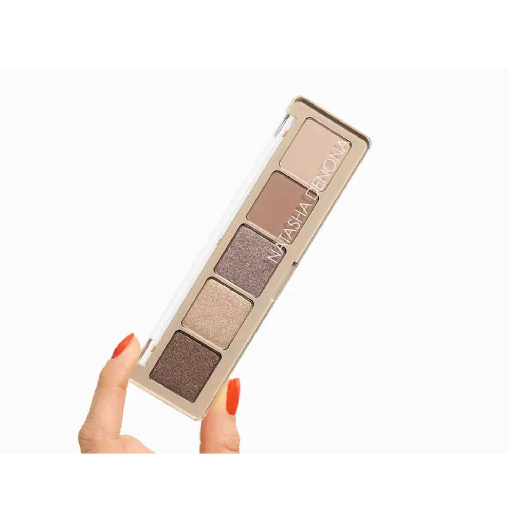 Natasha Denona Hot Taupic Mini Eyeshadow Palette swatches showing metallic and matte textures for day-to-night glam.