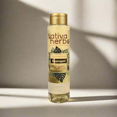 Shiny hair strands show strengthened roots after use.