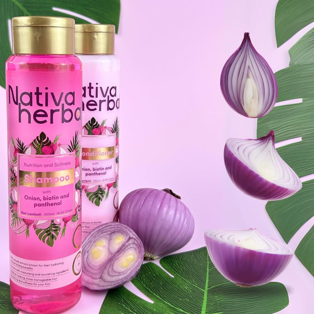Nativa Herbal Onion Shampoo lather close-up shows creamy cleansing texture