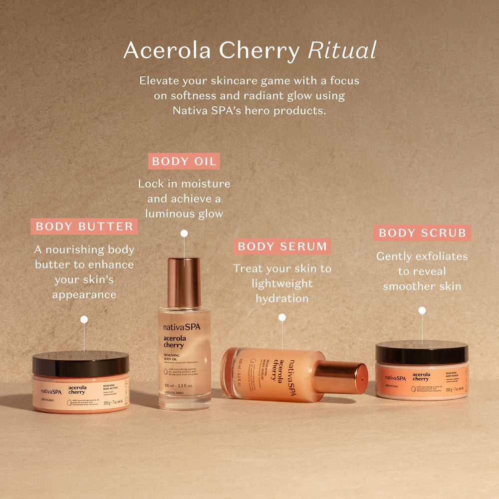 NATIVA SPA Acerola Cherry Renewing Body Oil packaging emphasizes eco-friendly formula.
