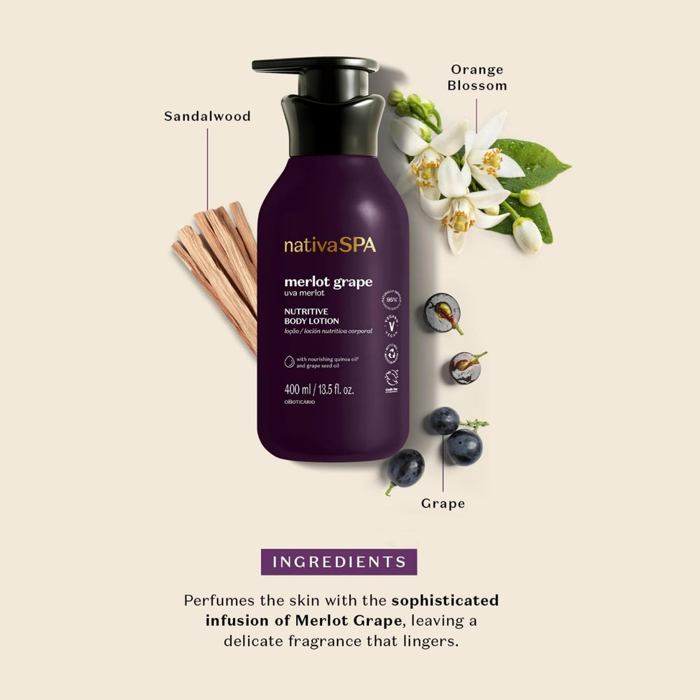 NATIVA SPA Merlot Grape lotion texture reveals velvety skin feel