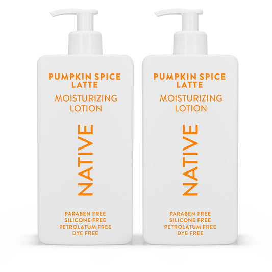 Native Body Lotion Pumpkin Spice Latte bottle with silky hydration for dry skin.