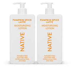 Native Body Lotion Pumpkin Spice Latte bottle with silky hydration for dry skin.