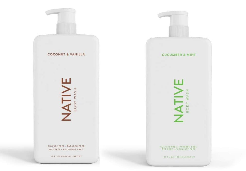 Native Body Wash Coconut Vanilla bottle with pump for easy dispensing and refreshing cleanse.