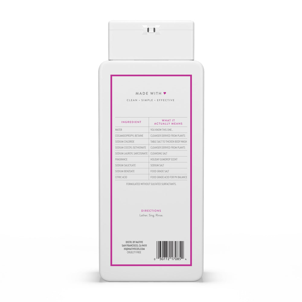 Native Body Wash Holiday Edition packaging—sulfate-free formula for gentle cleansing.