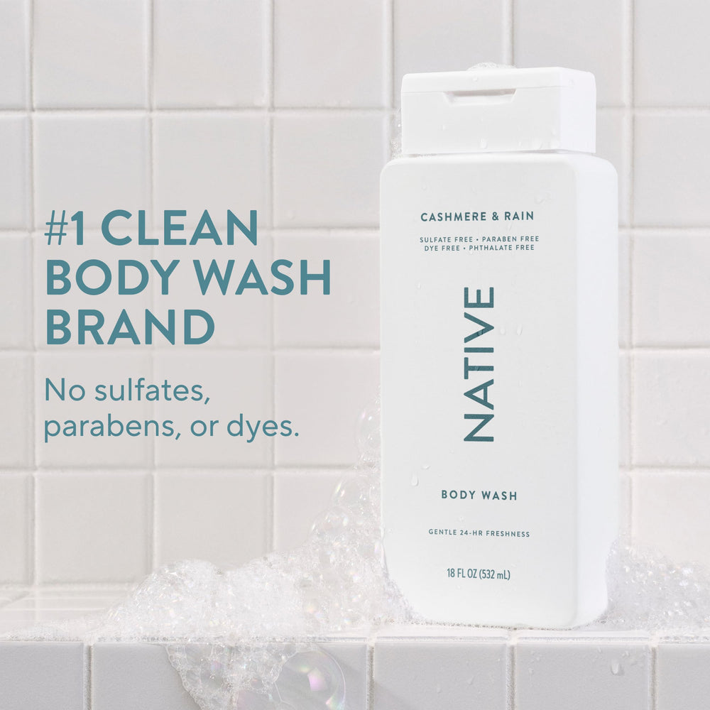 Native Body Wash rain bottle shot with refreshing mood cue