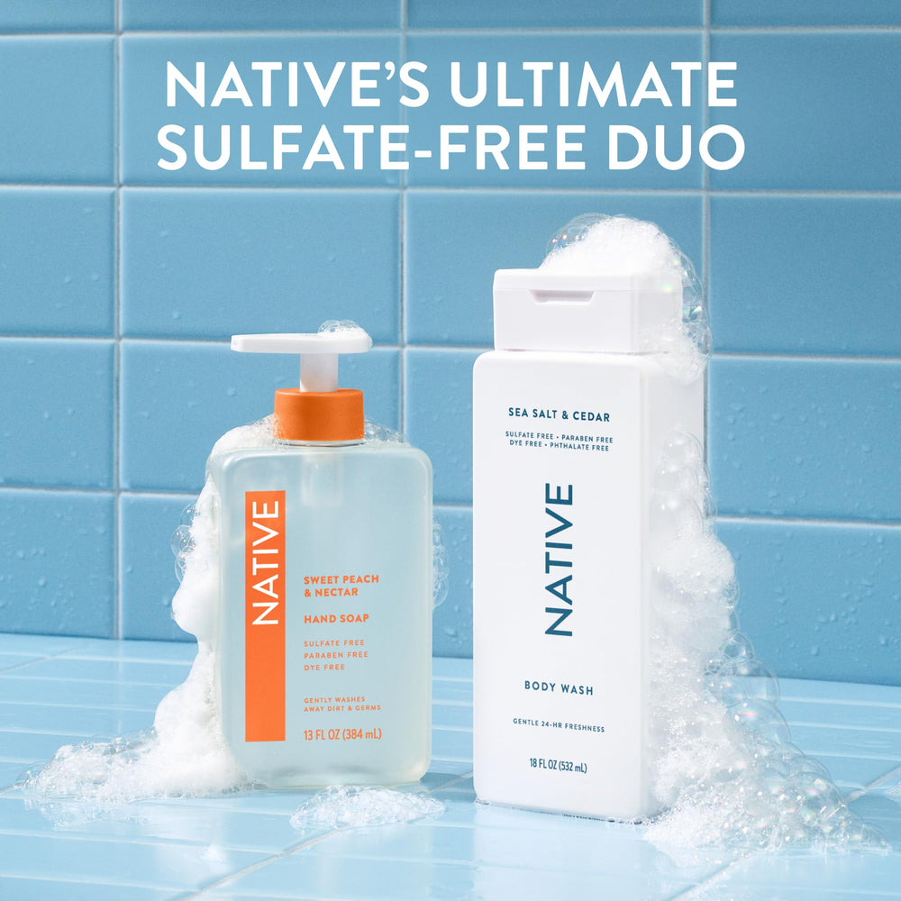 Native Body Wash bottle suggests soft skin from hydrating formula.