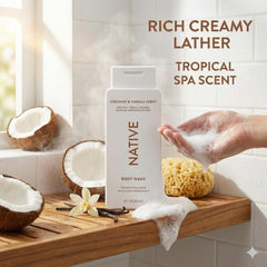 Native Coconut Vanilla on shower shelf after use