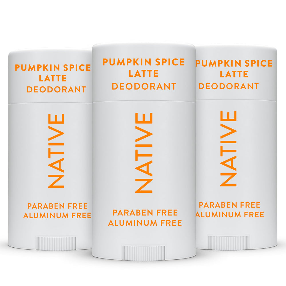 Native deodorant stick with pumpkin spice scent, aluminum-free formula for long-lasting odor control.