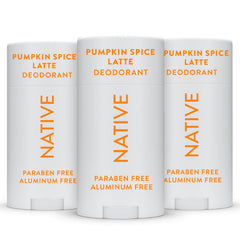 Native deodorant stick with pumpkin spice scent, aluminum-free formula for long-lasting odor control.