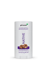 Native Girl Scout Coconut Caramel Deodorant packaging shows limited edition design and aluminum-free odor protection.