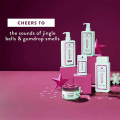 Native Holiday Gumdrop packaging sleeve evokes holiday vibes while signaling a sulfate-free formula.