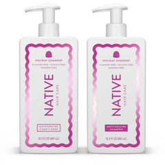 Native Holiday Gumdrop shampoo bottle pour highlights easy grip for quick cleansing.