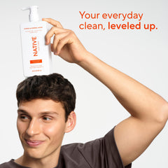 Native shampoo bottle pour action demonstrating easy lather for daily use.
