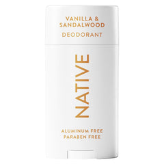 Native Vanilla & Sandalwood deodorant stick ready for daily protection and smooth application.