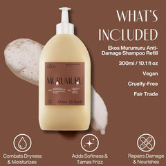 Natura Ekos Murumuru Restoring Shampoo ingredients highlight Murumuru butter for elasticity.