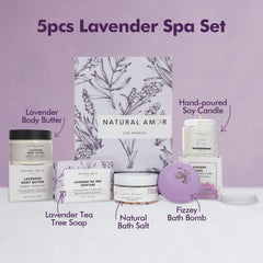 Natural Amor Los Angeles lavender bath bomb creating a soothing, fragrant soak.