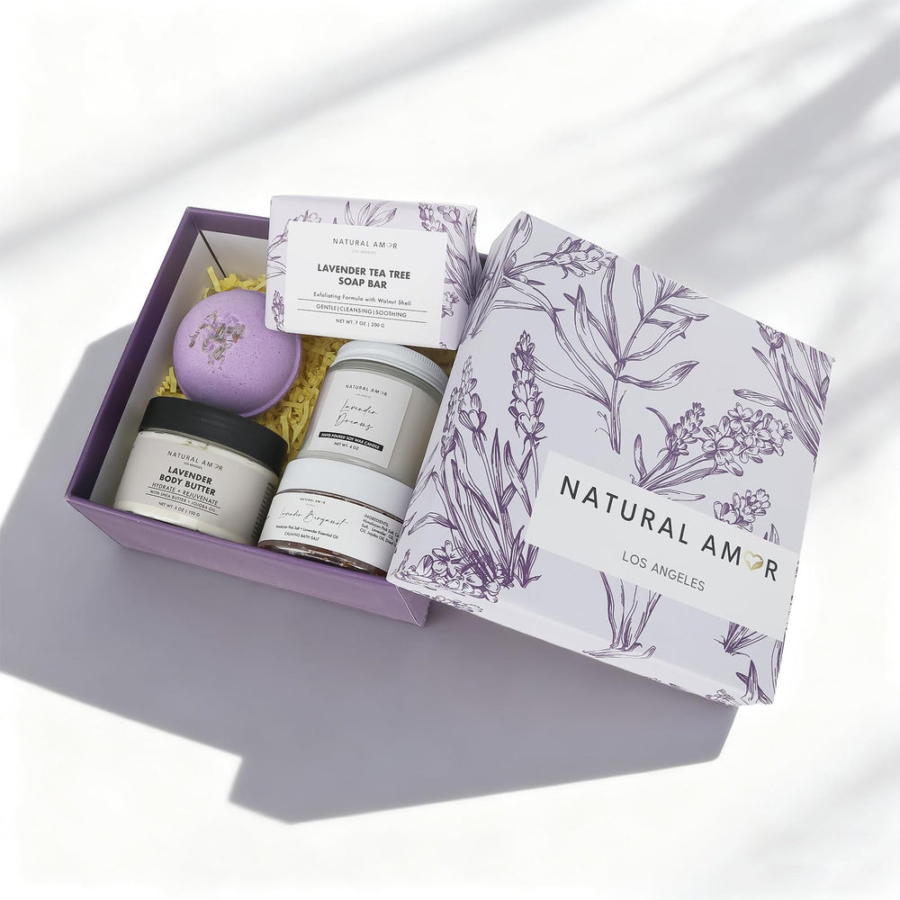 Natural Amor Los Angeles lavender body butter nourishes skin during daily pampering.