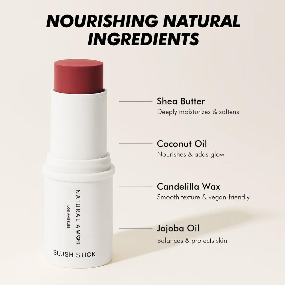 Natural Amor Los Angeles dried rose-infused blush stick close-up swatch.
