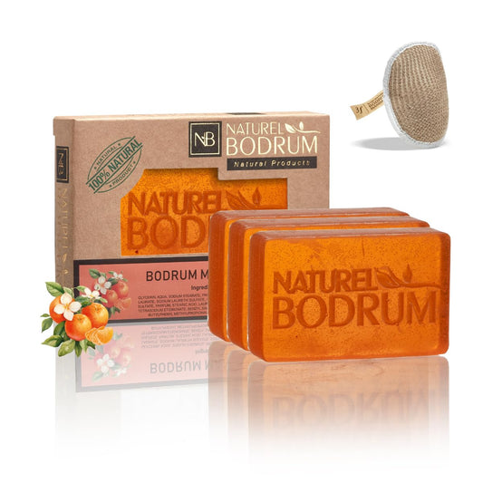Natural Bodrum mandarin orange soap pack for daily citrus cleanse.