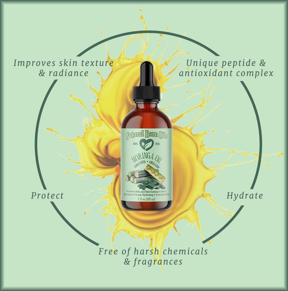 Natural Born Oils Moringa Oil applied to skin for lightweight moisture.