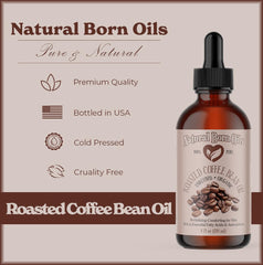 Close-up of Natural Born Oils roasted coffee bean oil texture and aroma