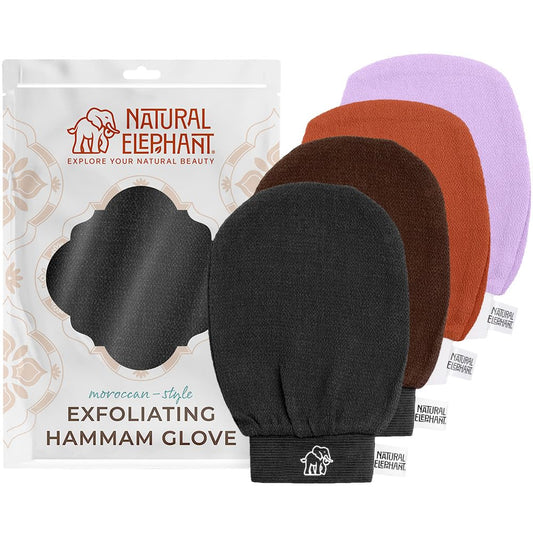 Natural Elephant Exfoliating Hammam Glove pack in four colors for at-home pampering