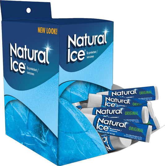 Natural Ice Lip Balm Original SPF 15 tube close-up with sun protection benefits