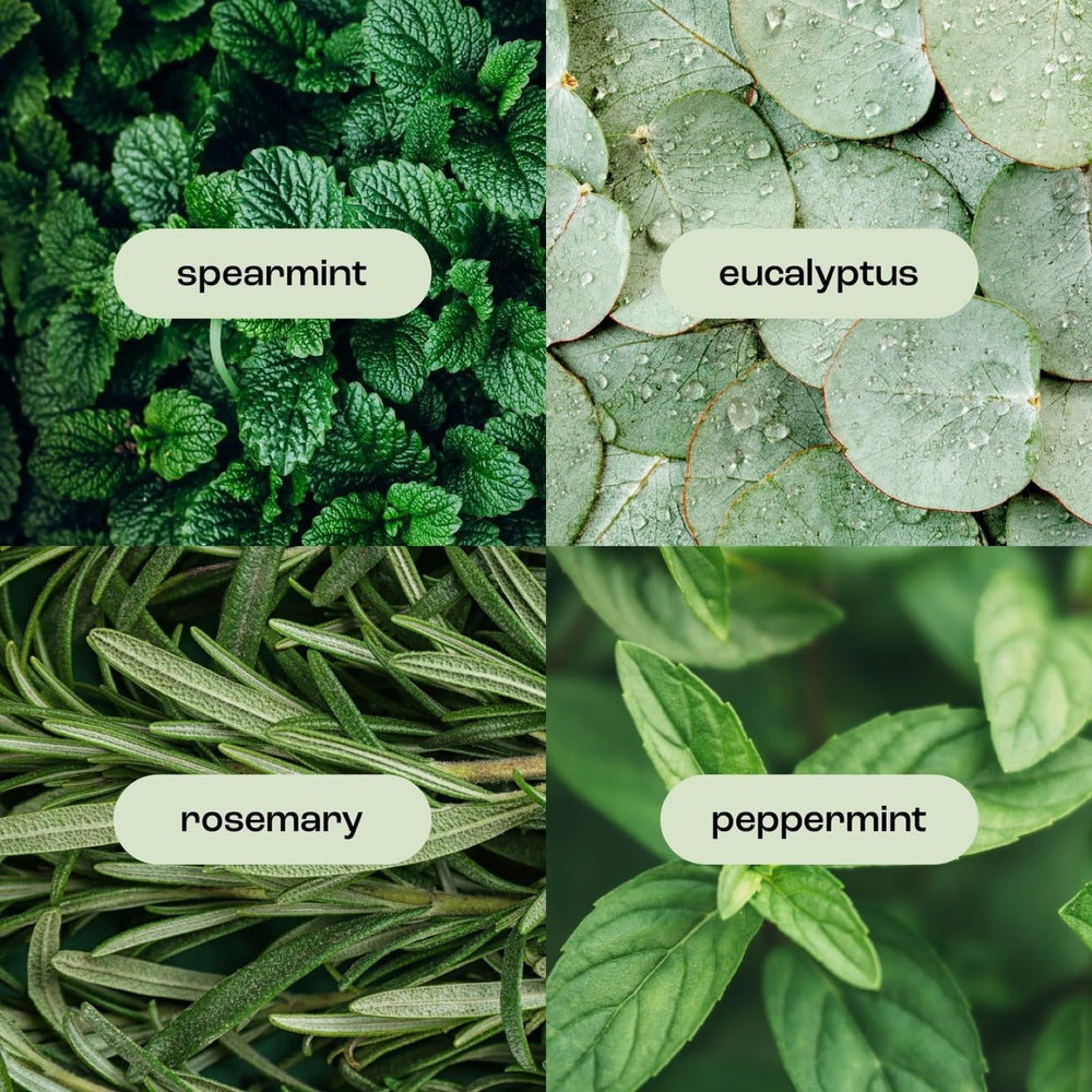 Natural Inspirations eucalyptus-rosemary-mint-wash-face-use-closeup promoting gentle cleansing.