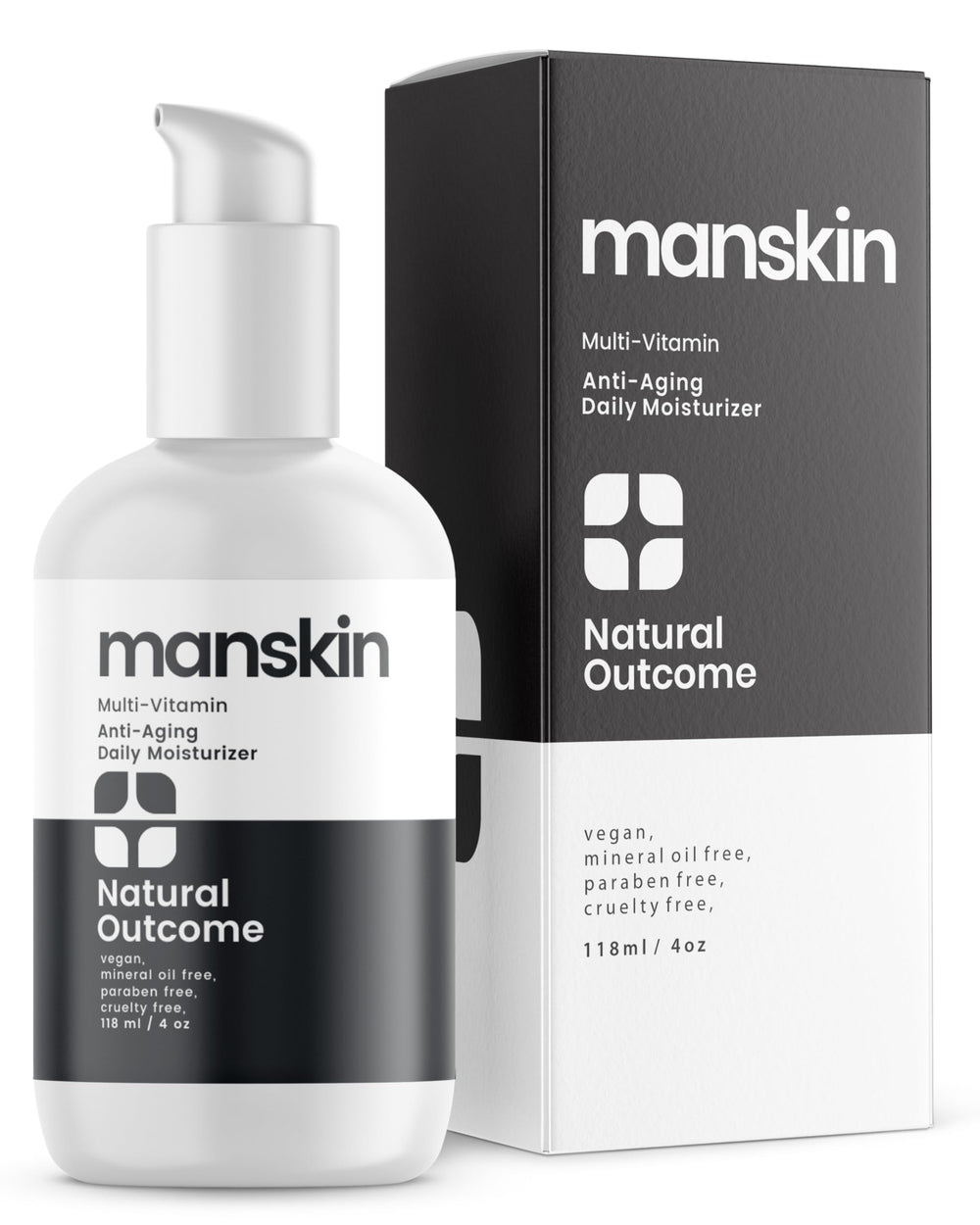 Natural Outcome Man Skin Moisturizer bottle close-up showing hydration-ready formula