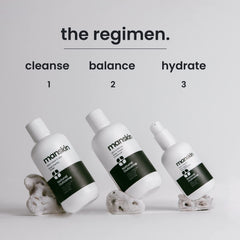 Natural Outcome men's toner bottle highlighting purifying witch hazel for balanced skin.