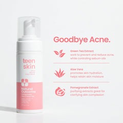 Natural Outcome Teen Skin Face Wash pump dispenser in a clean bathroom.