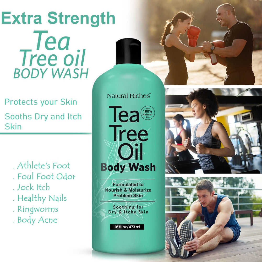 Natural Riches Tea Tree Body Wash ingredients — tea tree and essential oils blend