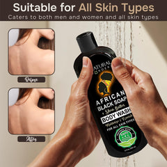 Natural Wunderz African Black Soap Body Wash travel-size bottle for on-the-go cleansing