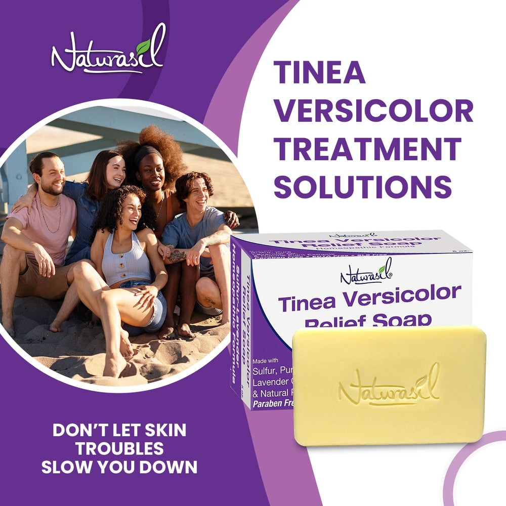 Naturasil Tinea Versicolor soap after-use sun exposure for pigment balance.