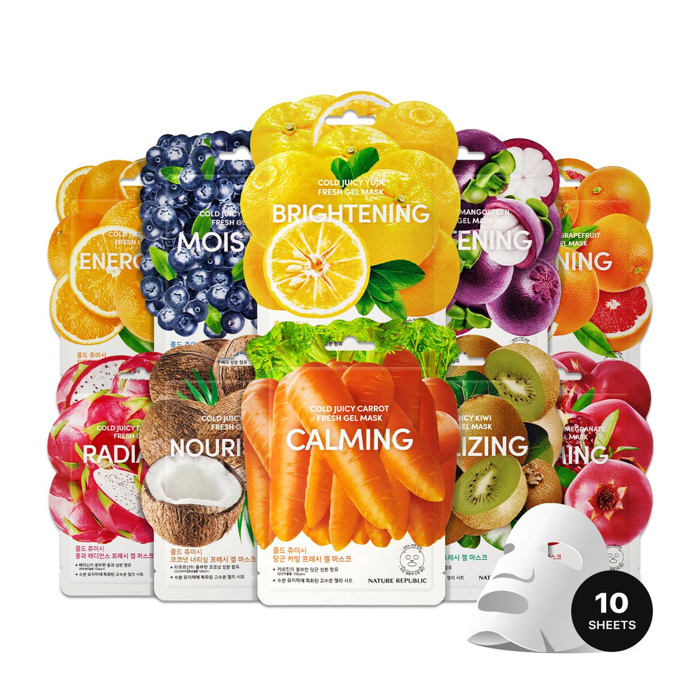 Nature Republic Cold Juicy Fresh Jelly Mask packaging showcases vegan skincare for all skin types