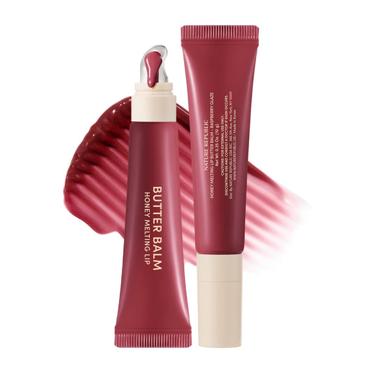 Nature Republic Honey Melting Lip Butter Balm Raspberry Glaze hydrates with a hydrating sheer tint and subtle shine.