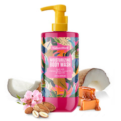 NATURE WELL Cheeky Moisturizing Body Wash bottle closeup showing creamy hydration.