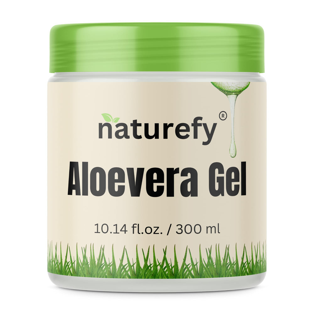 Naturefy Aloe Vera Gel bottle front for pure, daily hydration and soothing skin.