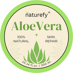 Naturefy Aloe Vera Gel ingredients label featuring Jojoba Oil and Vitamin E for enhanced moisture.