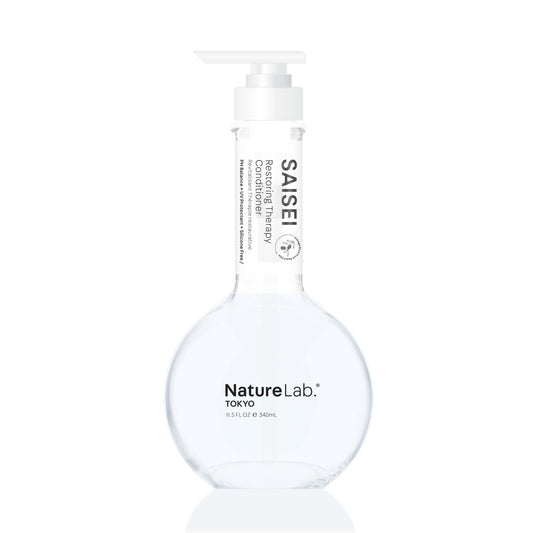 NatureLab.TOKYO SaiSei bottle front showing lightweight moisture for hair.