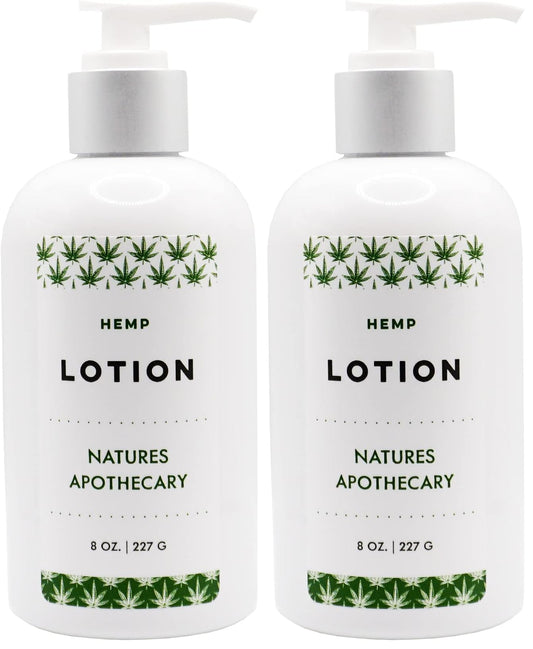 Nature's Apothecary hemp-patchouli lotion pack-2 shot for silky, hydrated skin.
