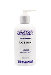 NATURE'S APOTHECARY Huckleberry Lotion bottle with pump delivering quick hydration for dry skin.