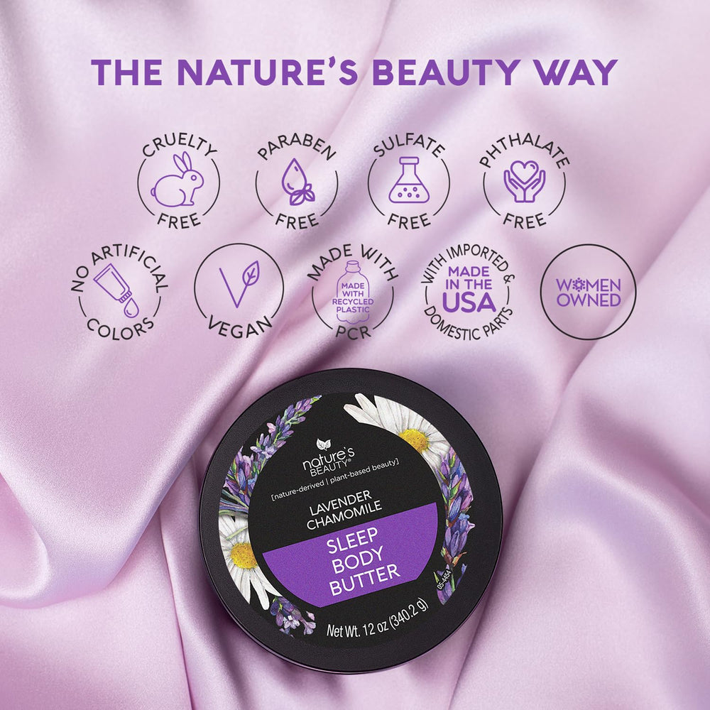 Nature's Beauty soothing bedtime ritual for calm and hydration after shower.