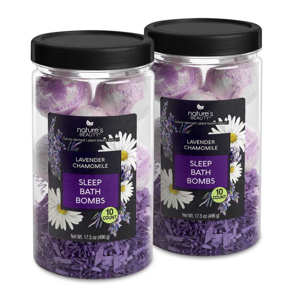 Nature's Beauty Lavender Chamomile sleep bath bombs in gift-set packaging for a tranquil at-home ritual