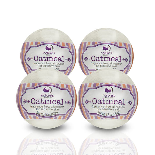 Nature's Beauty oatmeal bath bombs in box, ideal gift for spa-like relaxation.