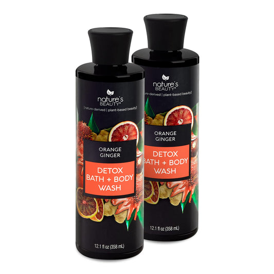 Nature's Beauty Orange Ginger Detox body wash bottle in a two-pack for a refreshing cleanse