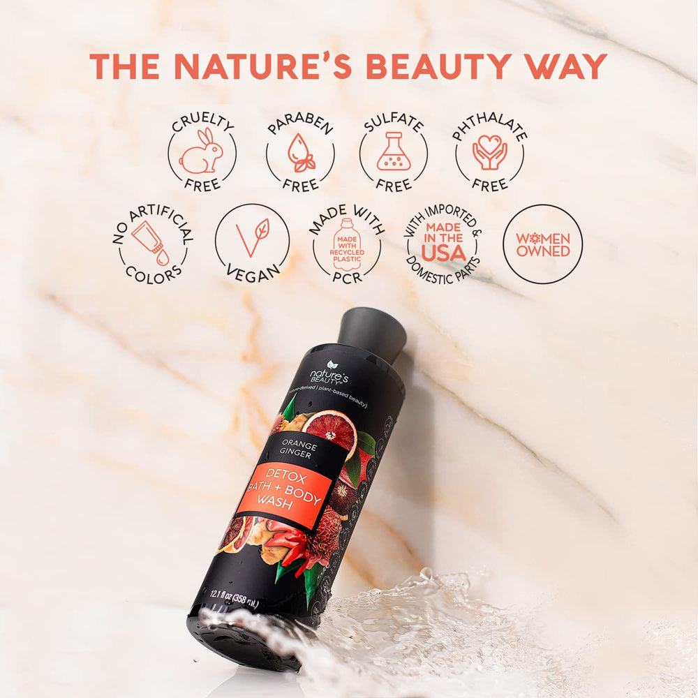 Close-up of texture and citrus notes in Nature's Beauty Orange Ginger Detox wash