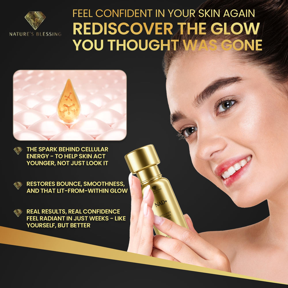 Nature's Blessing NAD+ Serum antioxidant blend protects skin during daily activities.